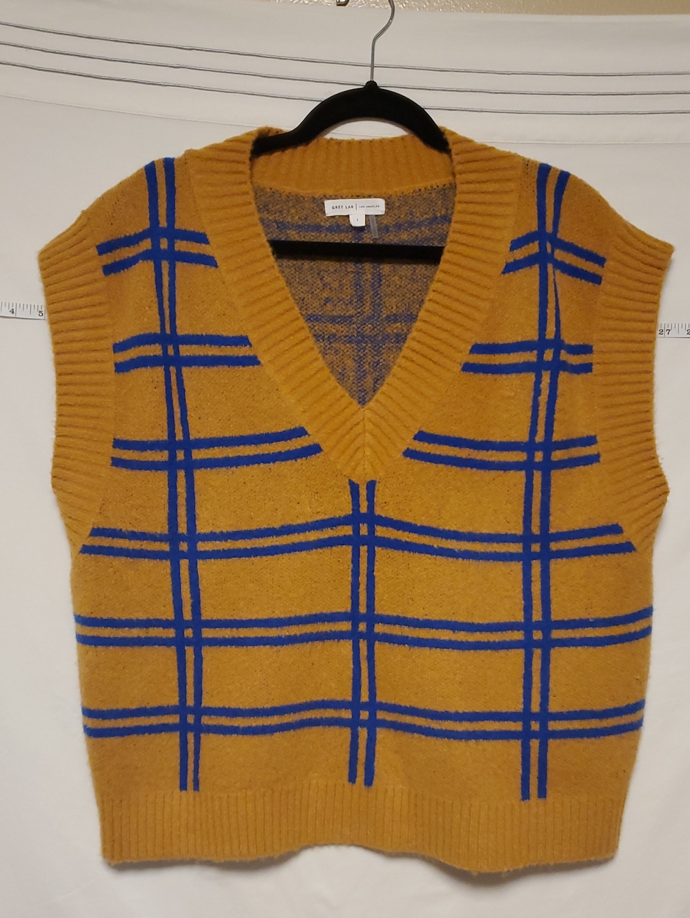 Anthropologie Grey Lab Womens Oversize Gold Blue Sweater Vest Lg
